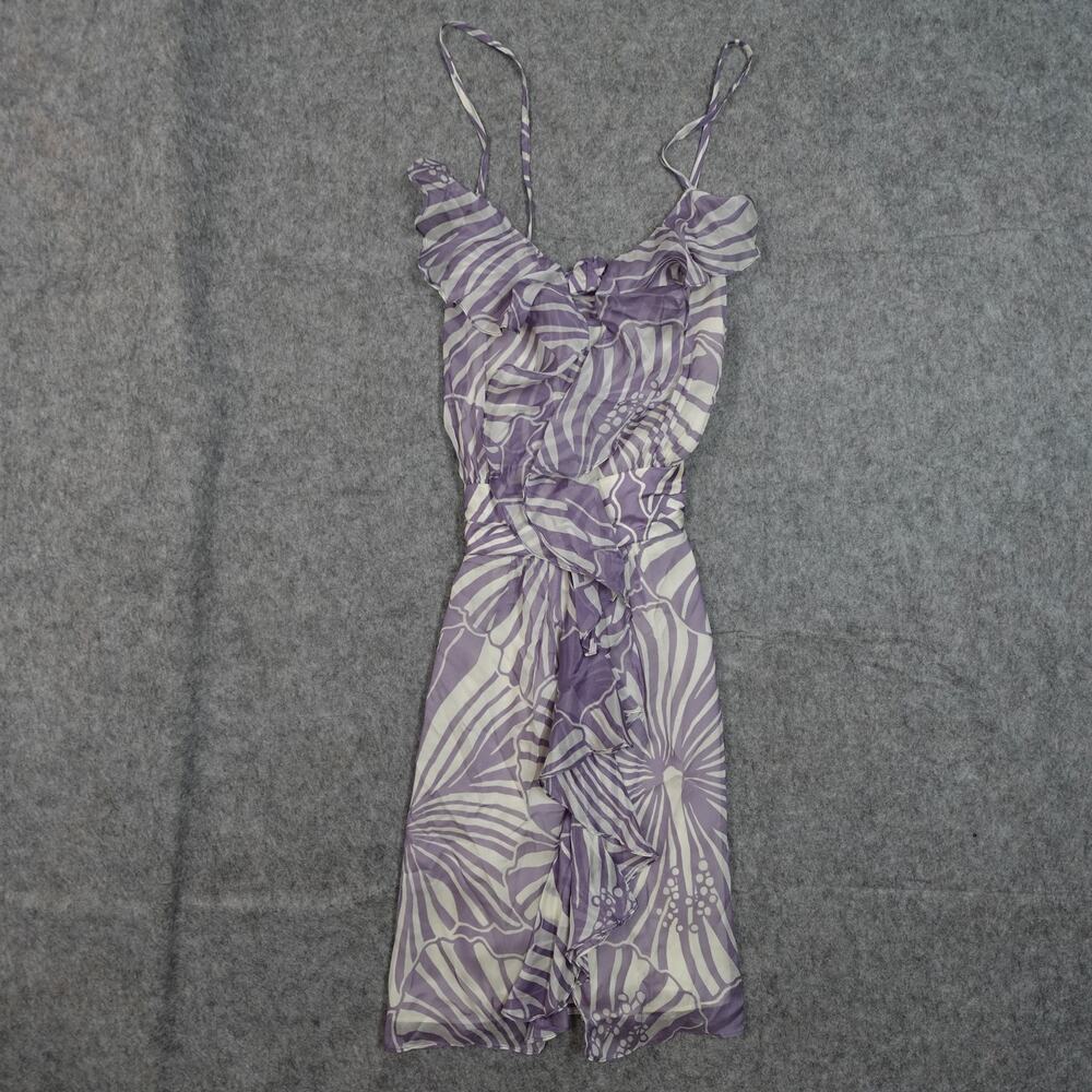 Milly Dress Womens 2‎ Silk Mini Ruffle Purple White Sleeveless Feminine Fairy